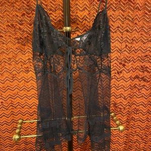 Black Lace Tie Front Lingerie Top